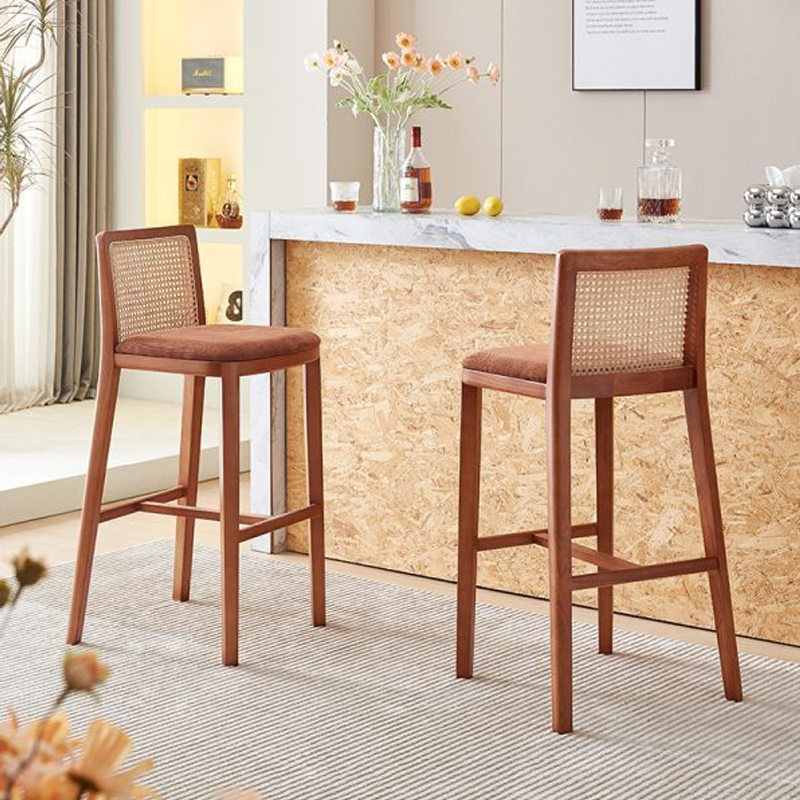 Dark Wood Cane Bar Stool for Stylish Interiors