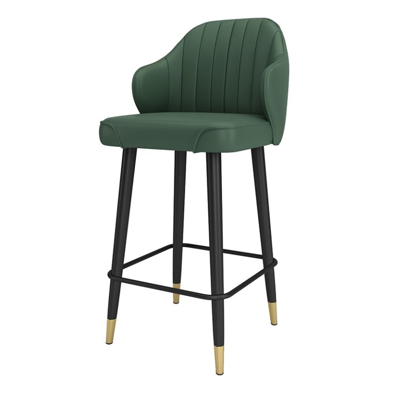 Green Upholstered Bar Stool with Black Legs