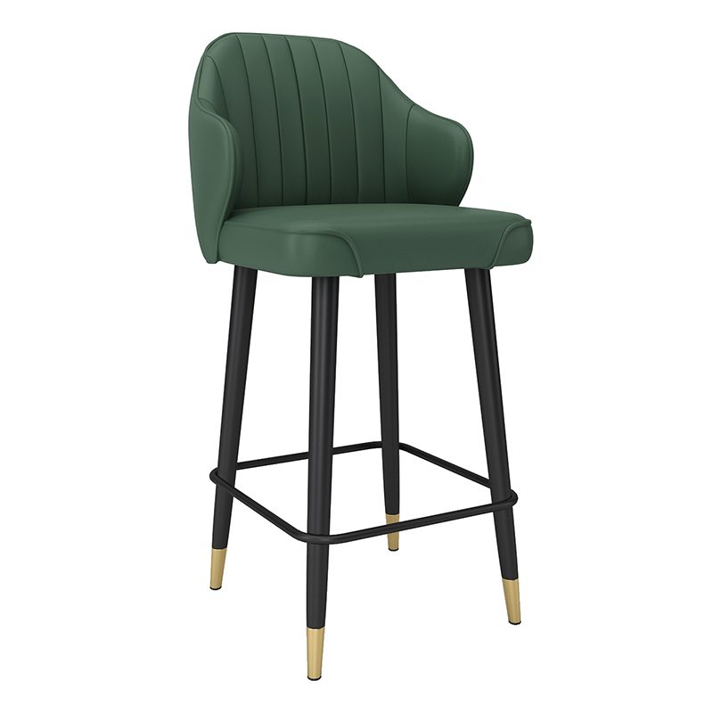 Green Upholstered Bar Stool with Black Legs