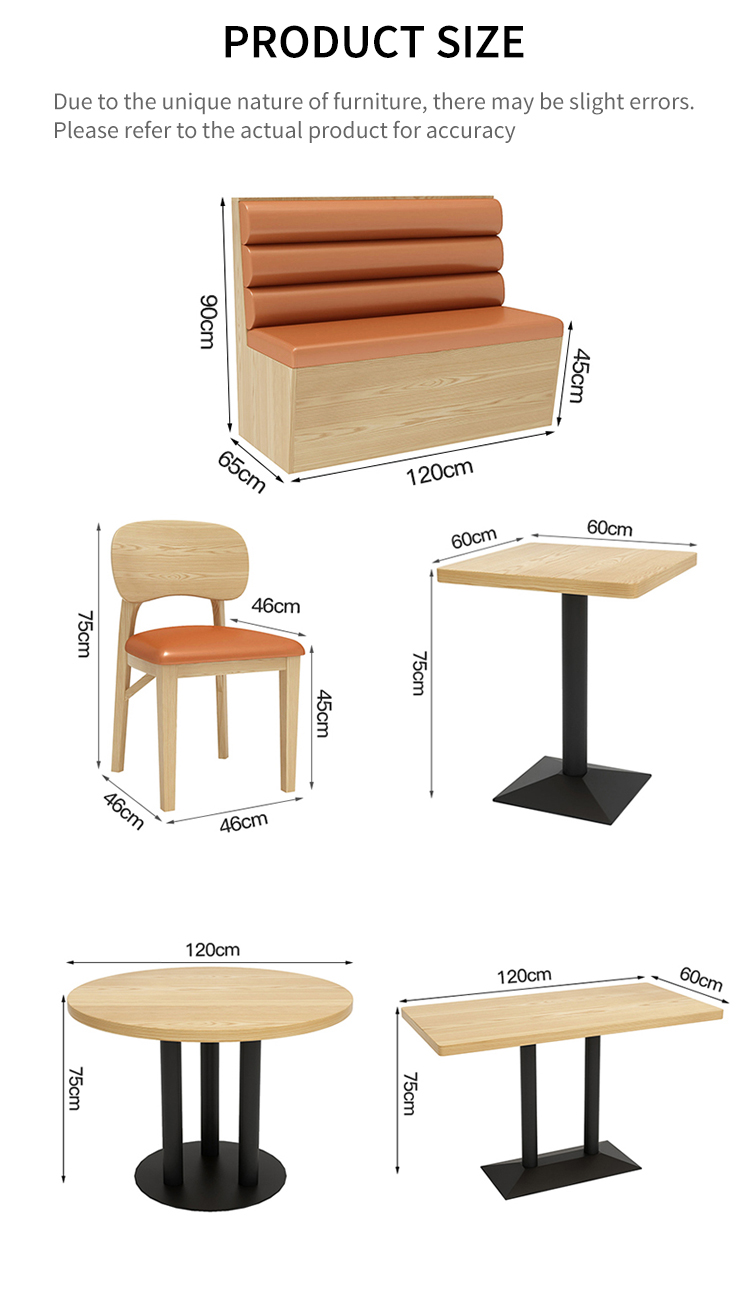 A detailed layout showing product dimensions for restaurant furniture.