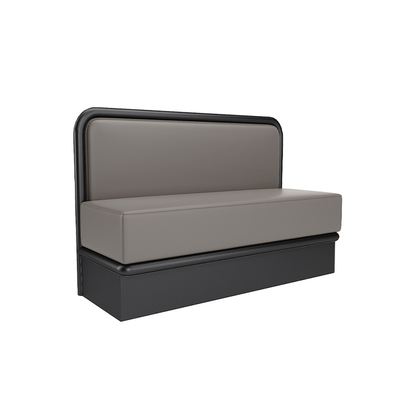 Gray and black leather booth seating with a sleek minimalist design, ideal for restaurants, cafes, and dining spaces