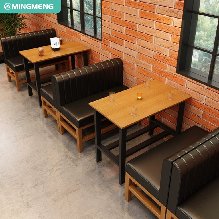 Upholstered Dining Booth with Black Cushions and Wooden Finish for Modern Spaces