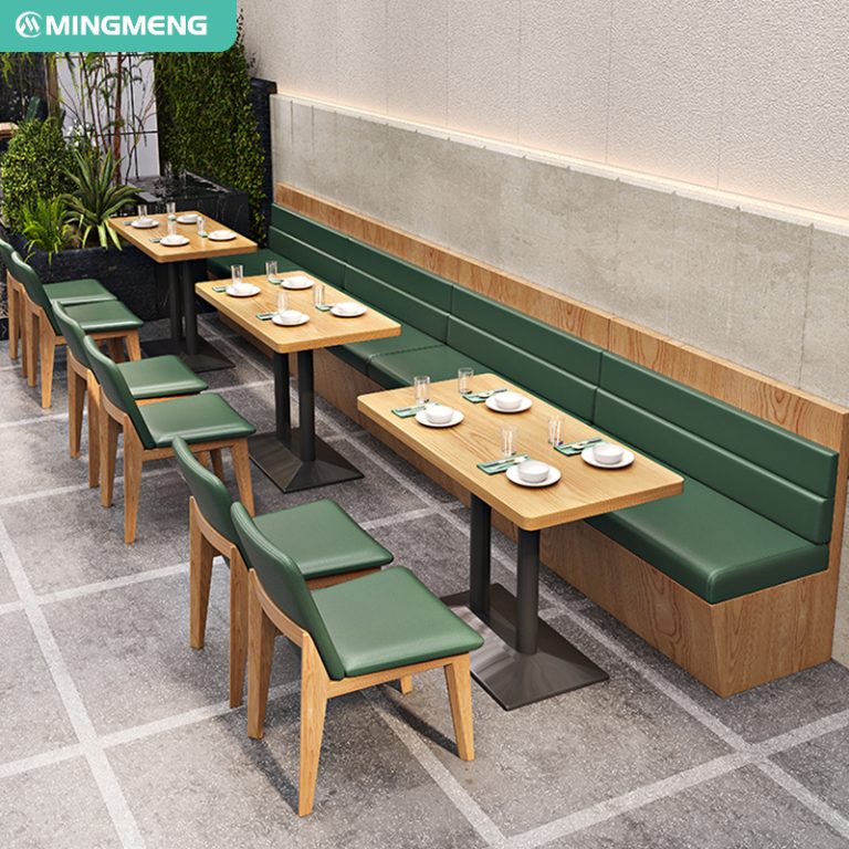 Minimalist Wooden Dining Tables with Green Upholstered Chairs | Modern Restaurant Design