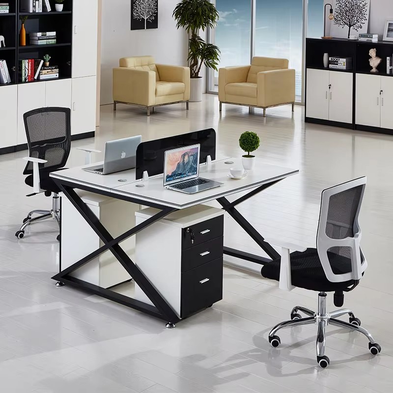 Modern, minimalist double staff desk