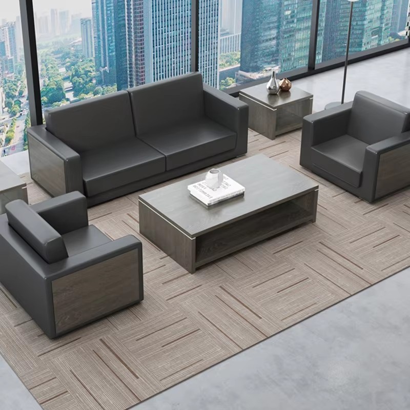 Modern Office Lounge Set with Gray Sofa and Armchairs