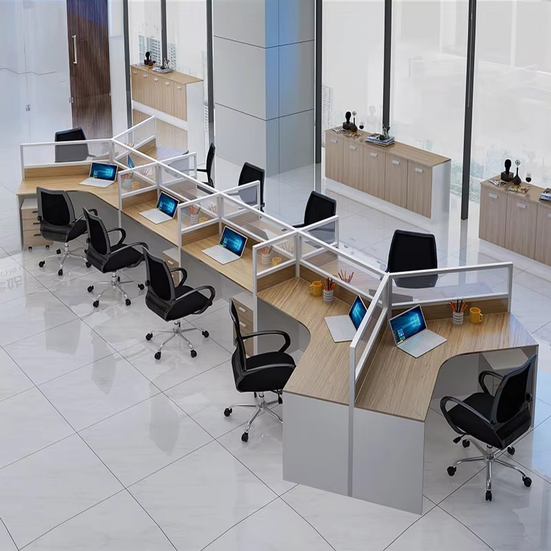 Six person open screen office desk