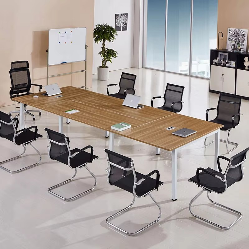 Woodgrain Conference Table with Mesh Office Chairs