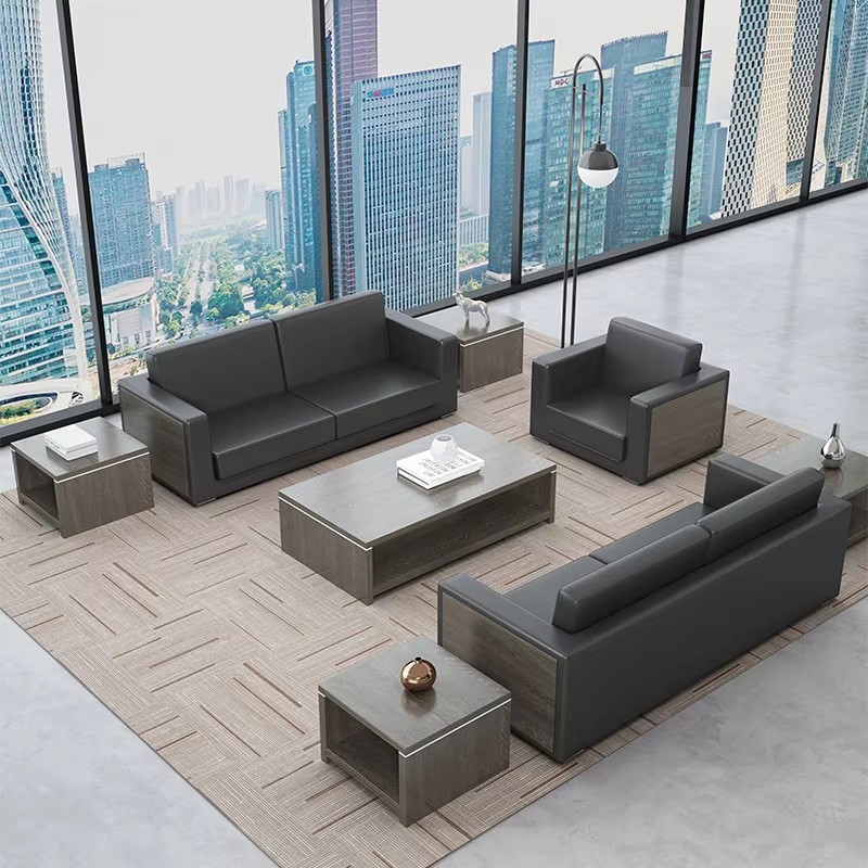 Executive Office Lounge Set with Gray Sofa and Tables