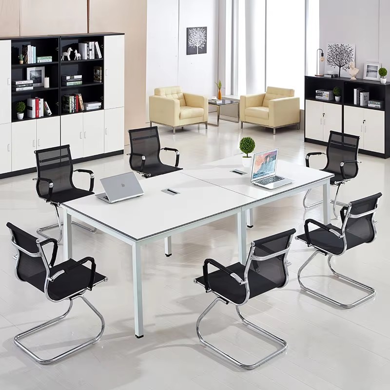 White Conference Table with Mesh Office Chairs