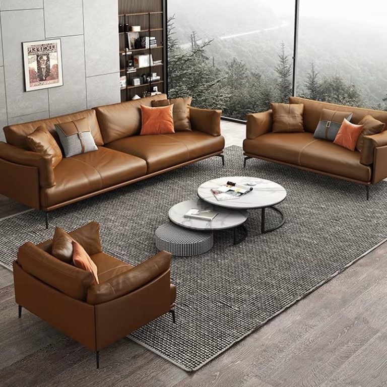 Brown leather sofa set With Table