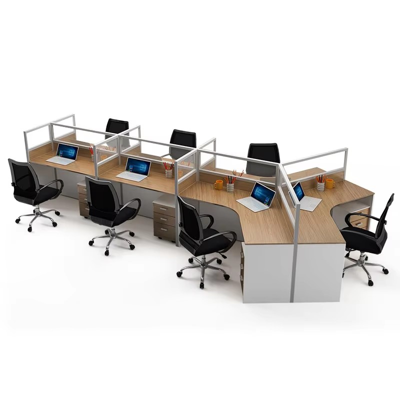 Six person open screen office desk