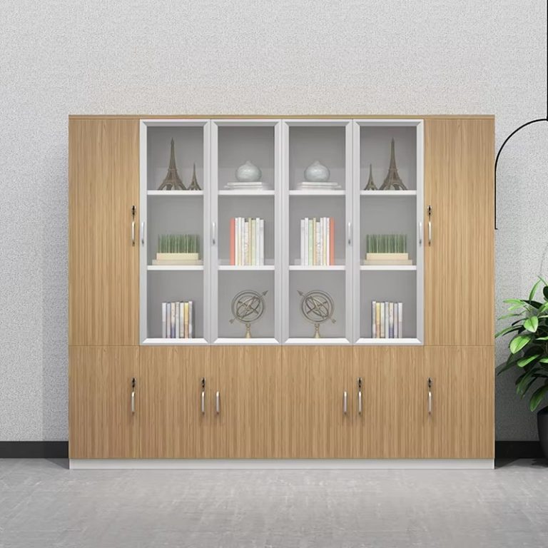 Wooden Office Cabinet with Glass Doors