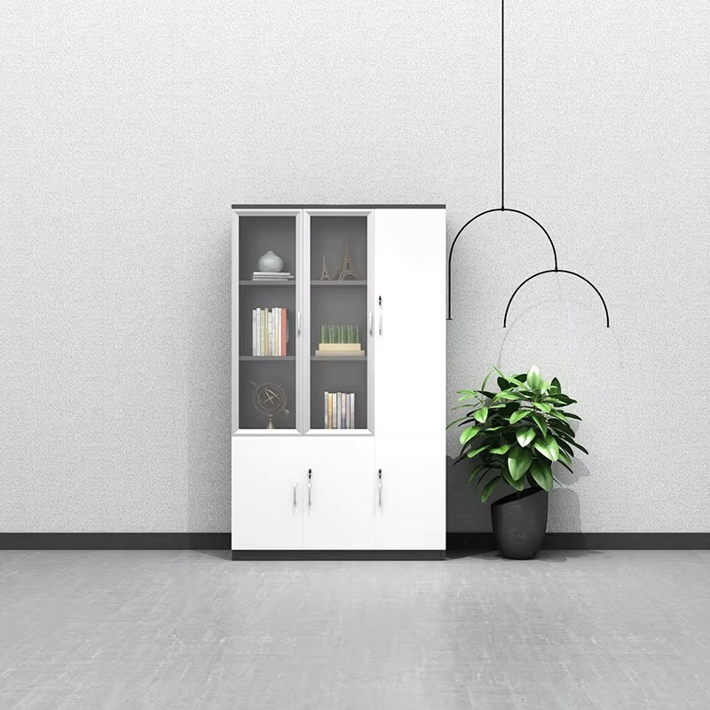 3 columns-white-glass-door-cabinet-office-storage-unit