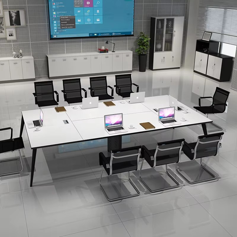 modern office conference table with ergonomic chairs setup