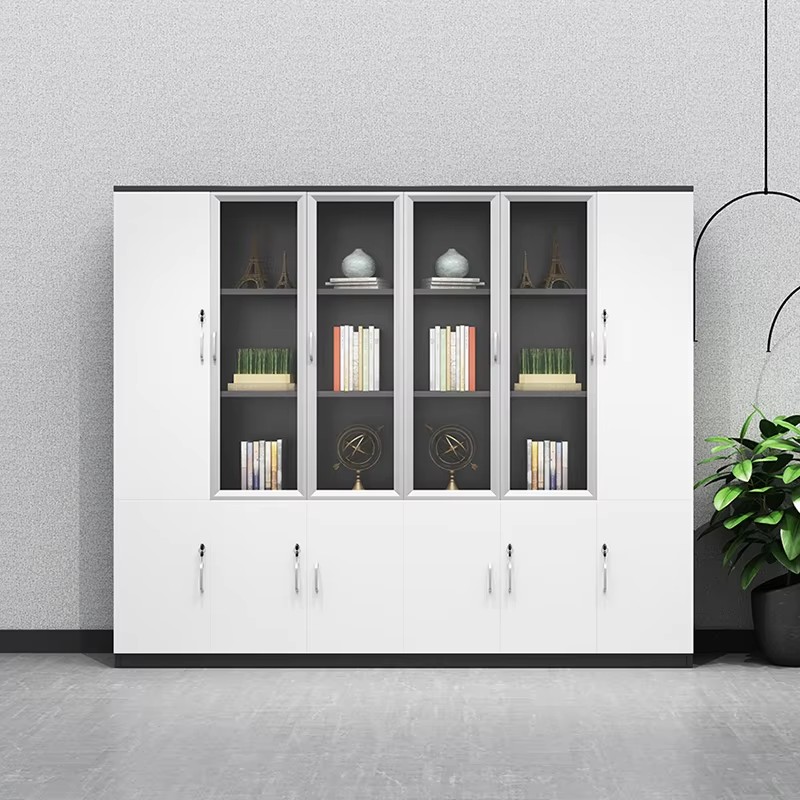 Six column black white glass display cabinet for office