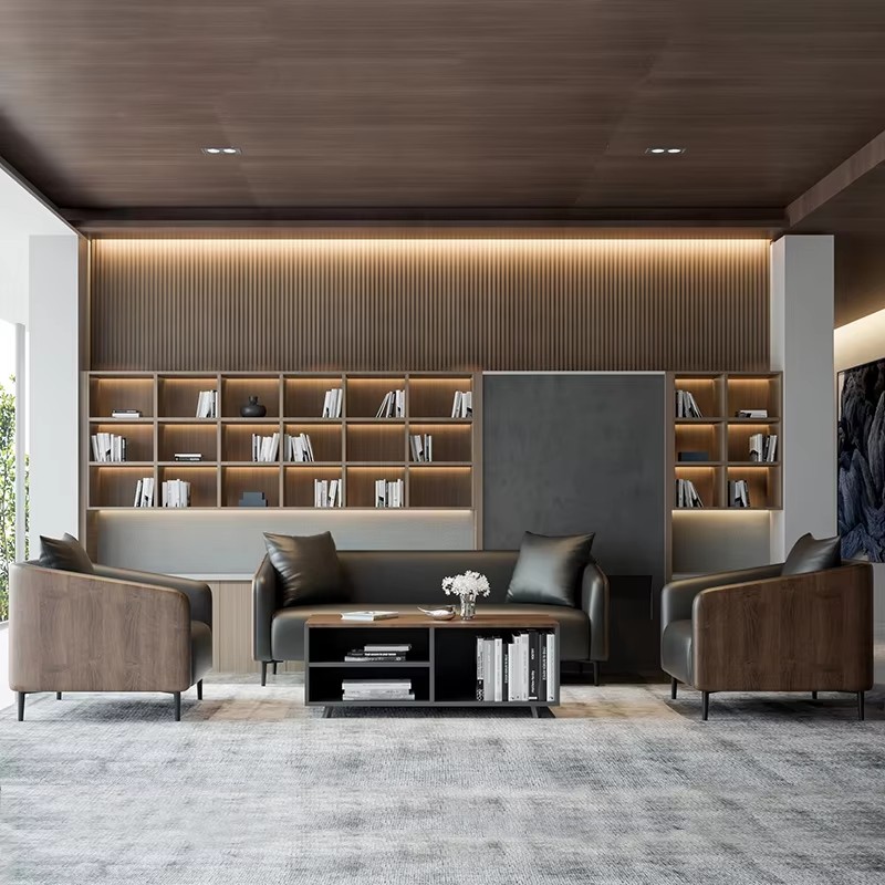 modern office lounge set with leather seating