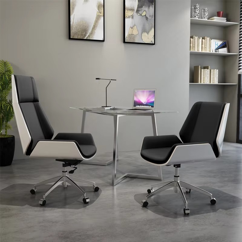 Black background white cushion leather office chair set