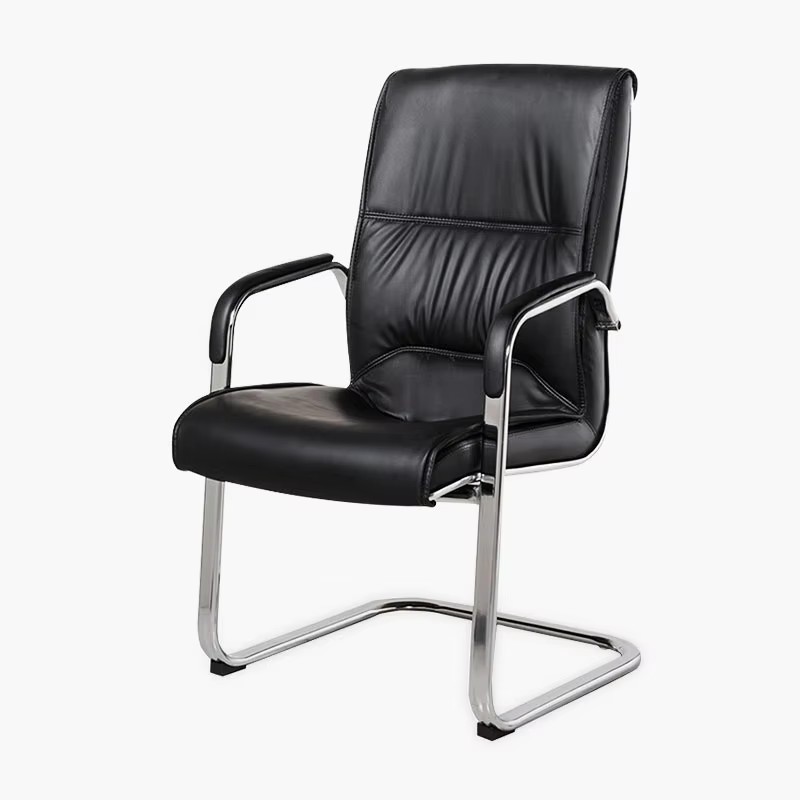 Professional Black Leather Office Chair with Chrome Legs