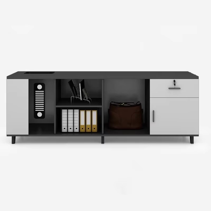 sleek office storage unit with drawers and shelves