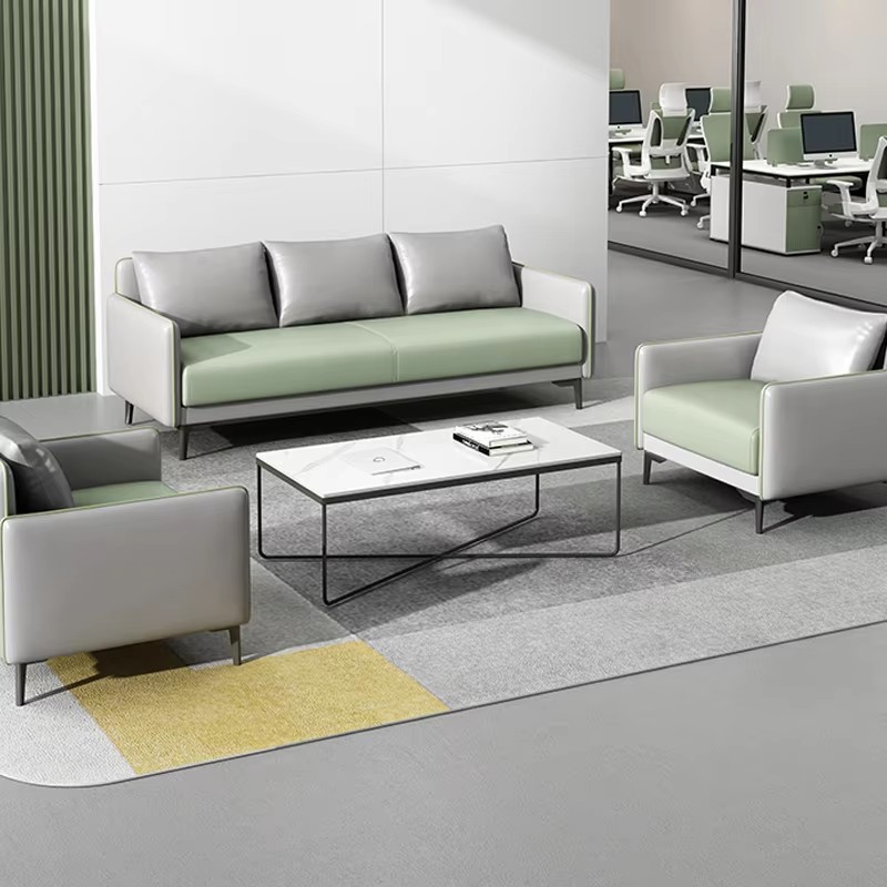 modern office sofa set with green and gray upholstery