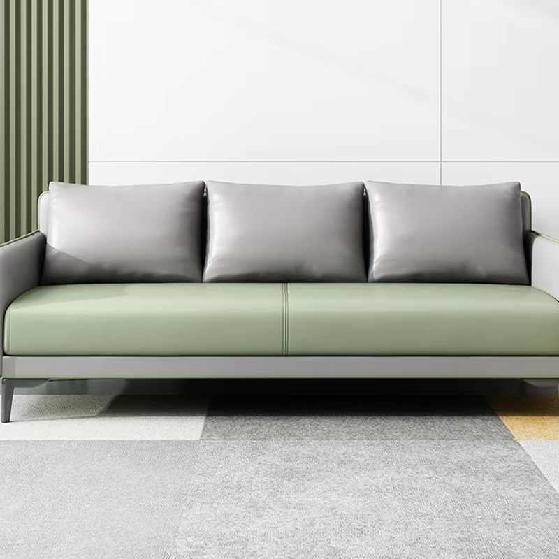 modern three seater sofa with green and gray upholstery