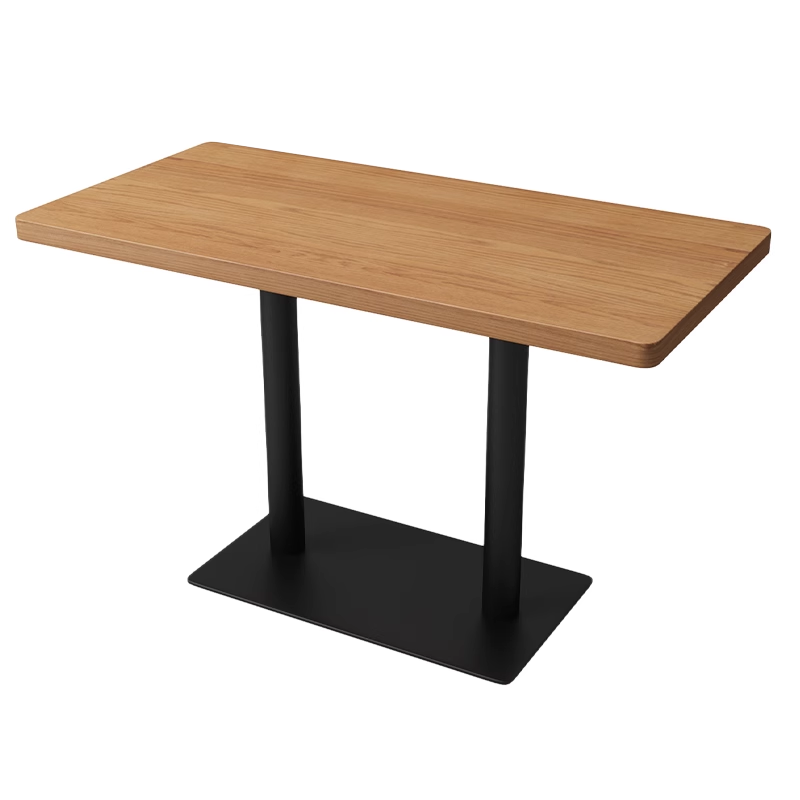 Rectangular wooden dining table with a black metal base, measuring 120x60cm, suitable for restaurant and cafe use.