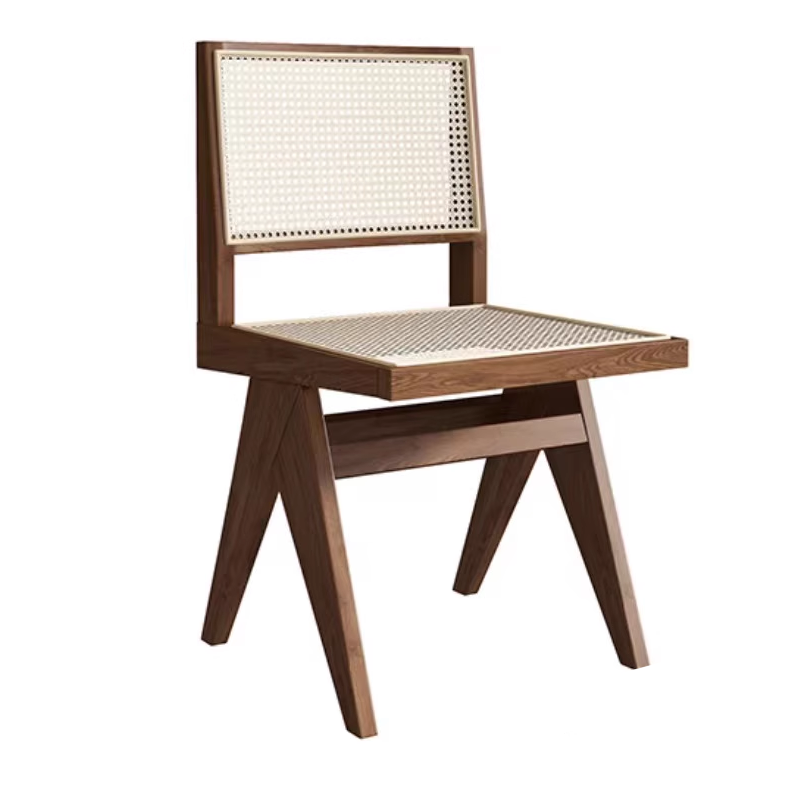 Wooden rattan chair with a natural finish and modern geometric design, suitable for restaurant or cafe use.