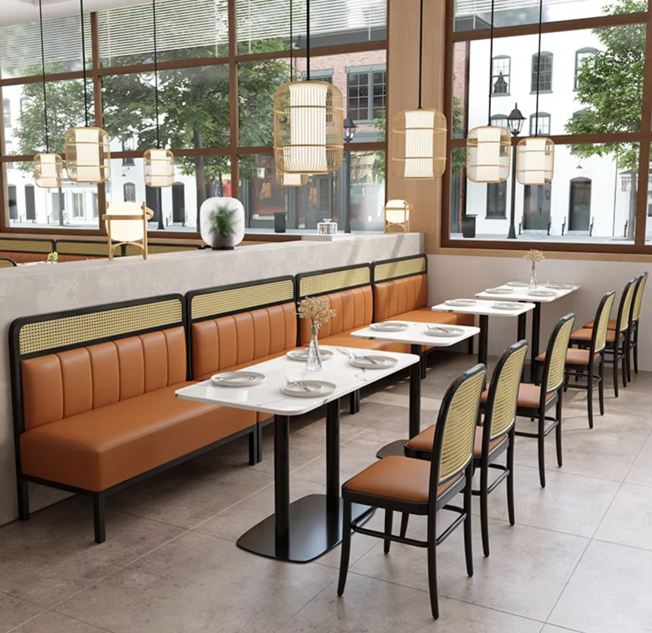 High-quality booths for hotel restaurants with durable materials, elegant design, and ergonomic seating