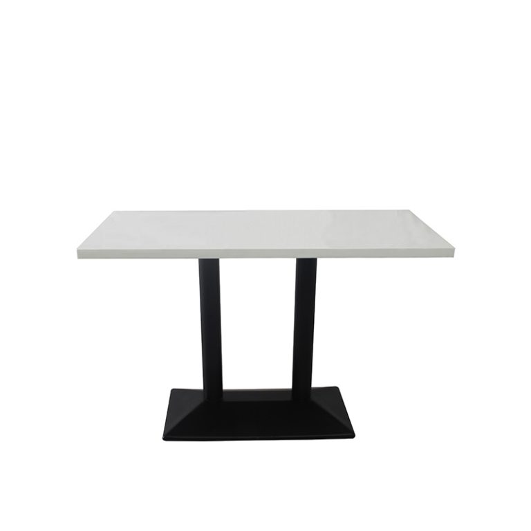 Rectangular White Top Table with Black Base, modern office furniture for workspaces.