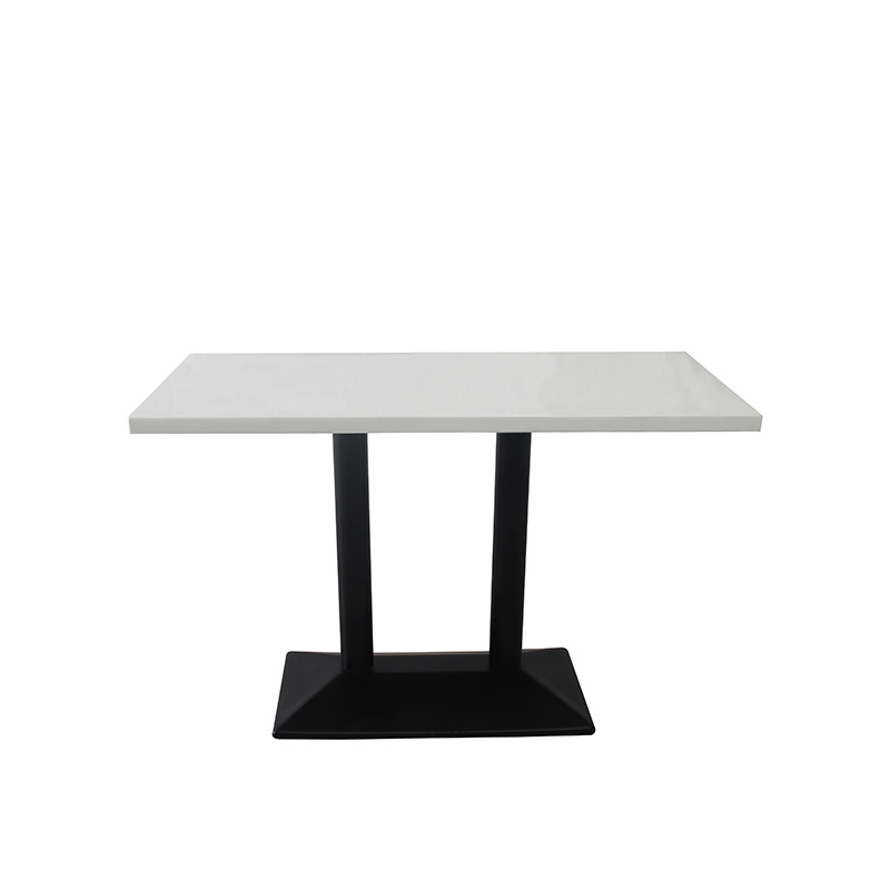 Rectangular White Top Table with Black Base, modern office furniture for workspaces.