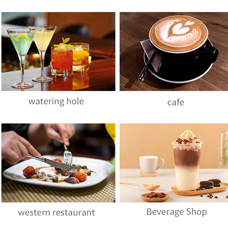 Collage of a watering hole, cafe, western restaurant, and beverage shop, featuring drinks, food, and desserts in a variety of dining environments.