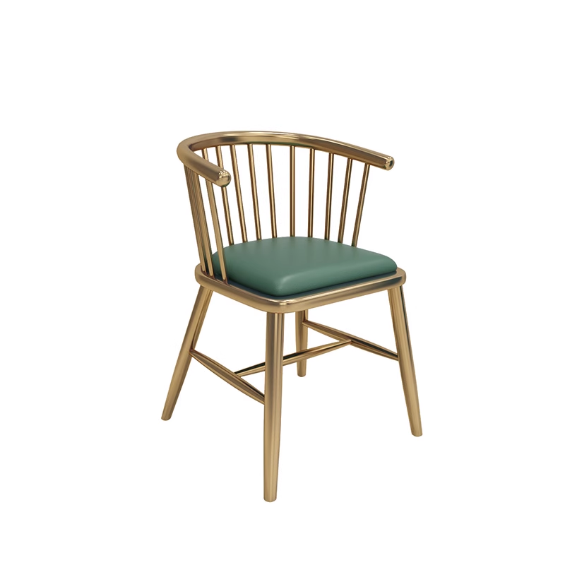 Modern golden frame dining chair with green cushion