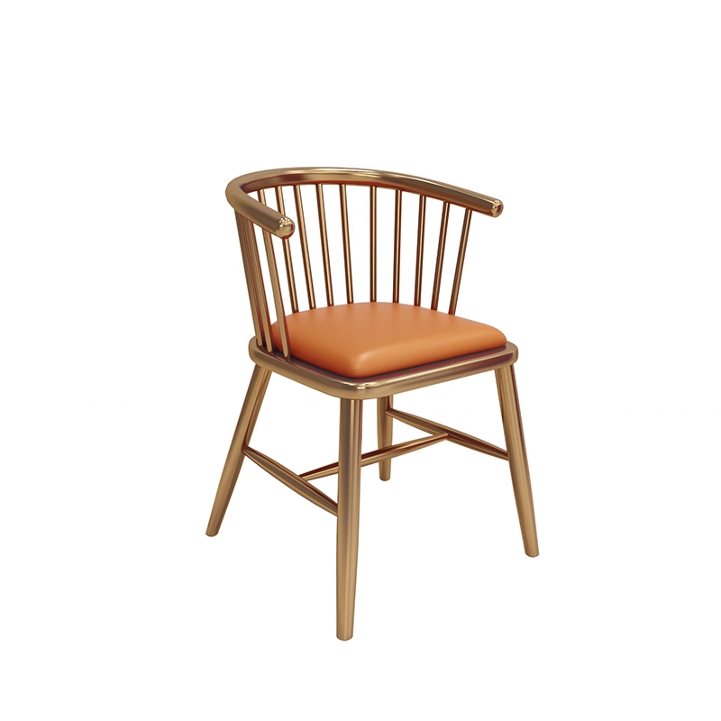 Modern dining chair with golden frame and orange cushion