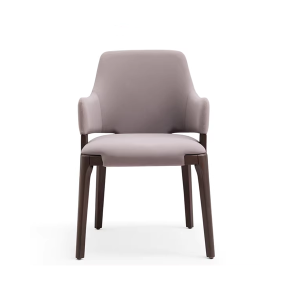 Elegant lavender chair with wooden legs and armrests, perfect for adding a touch of color and style to modern interiors.