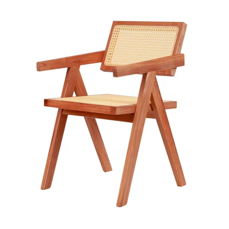 Light wood cane back chair with a minimalistic design, perfect for contemporary interiors like dining rooms or offices.