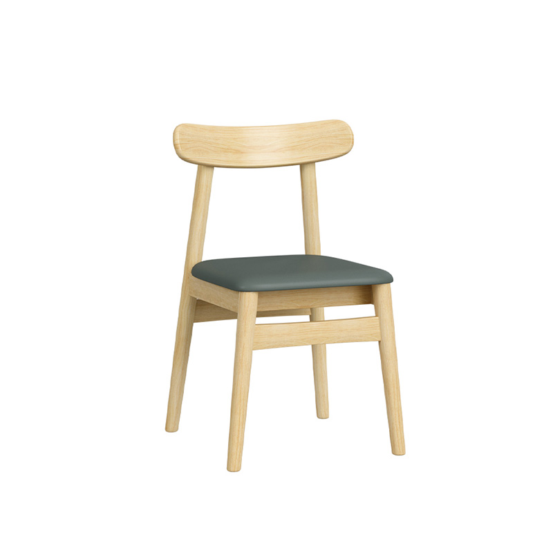 Light wooden dining chair with a green cushioned seat, modern minimalist dining furniture for home or restaurant use.