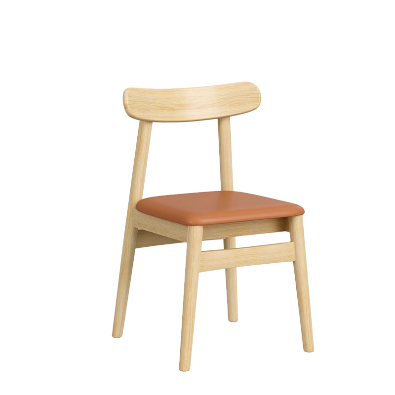 Light wooden dining chair with an orange cushioned seat, modern minimalist furniture for dining rooms.