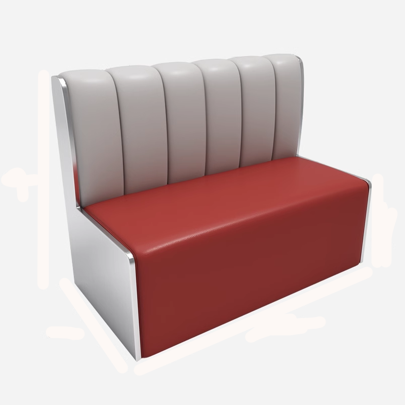 Modern booth seating with red seat cushion and white backrest, featuring a sleek and stylish design.