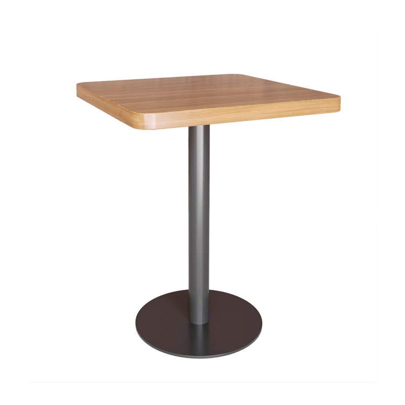 Square Wooden Table with Black Round Base