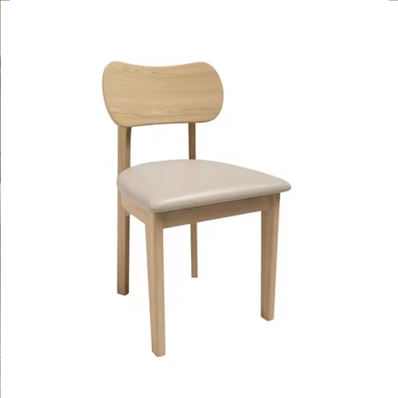 Wooden chair with beige backrest and seat, designed for comfort, modern and minimalistic style for various spaces.