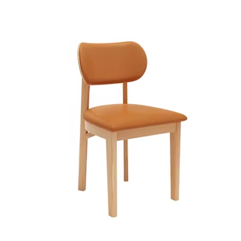 Wooden chair with beige padded seat and backrest, perfect for dining and office spaces, 76cm height, 45cm seat width.