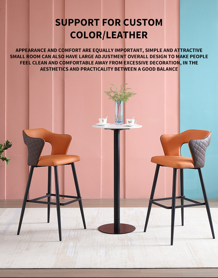 Two-tone customizable leather barstools with black metal legs, featuring quilted backrests and a sleek modern design.