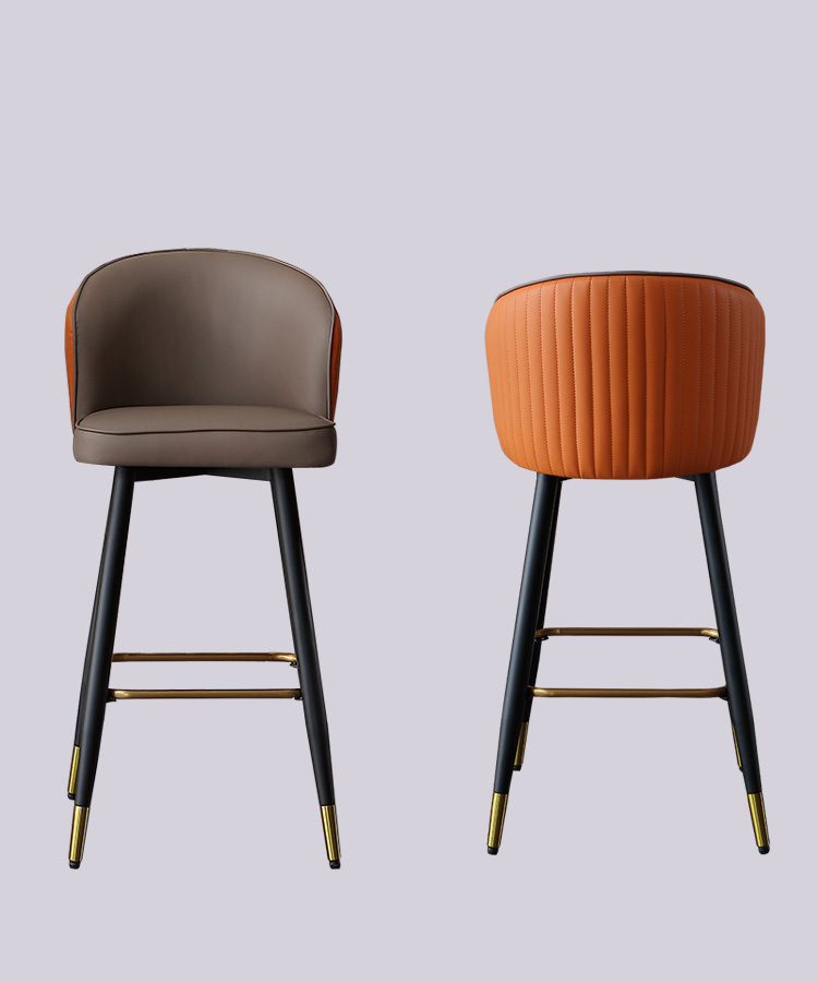 Modern bar stool featuring a dual-tone design with brown leather and sleek black legs, showcasing custom color and leather options.