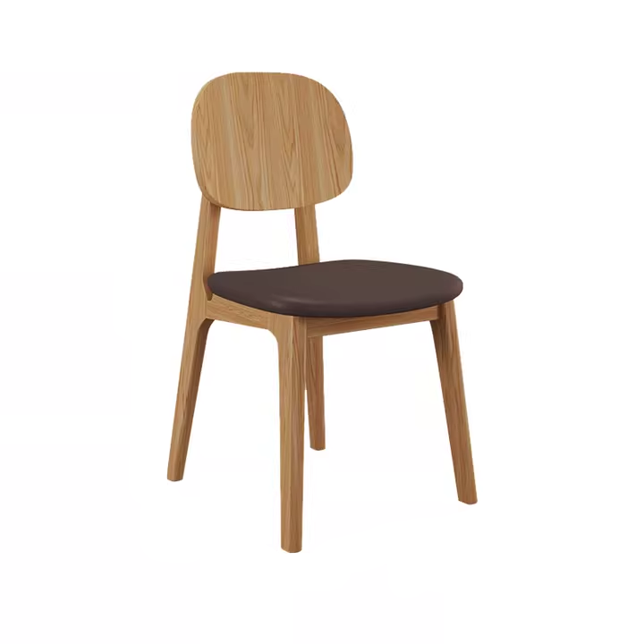 minimalist wooden chair with brown cushion, ideal for modern dining spaces, comfortable and stylish seating.