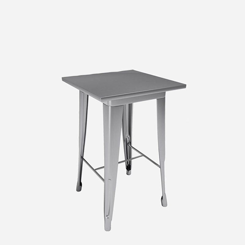 Stainless steel square table with a 60x60cm top, supported by four sleek steel legs.